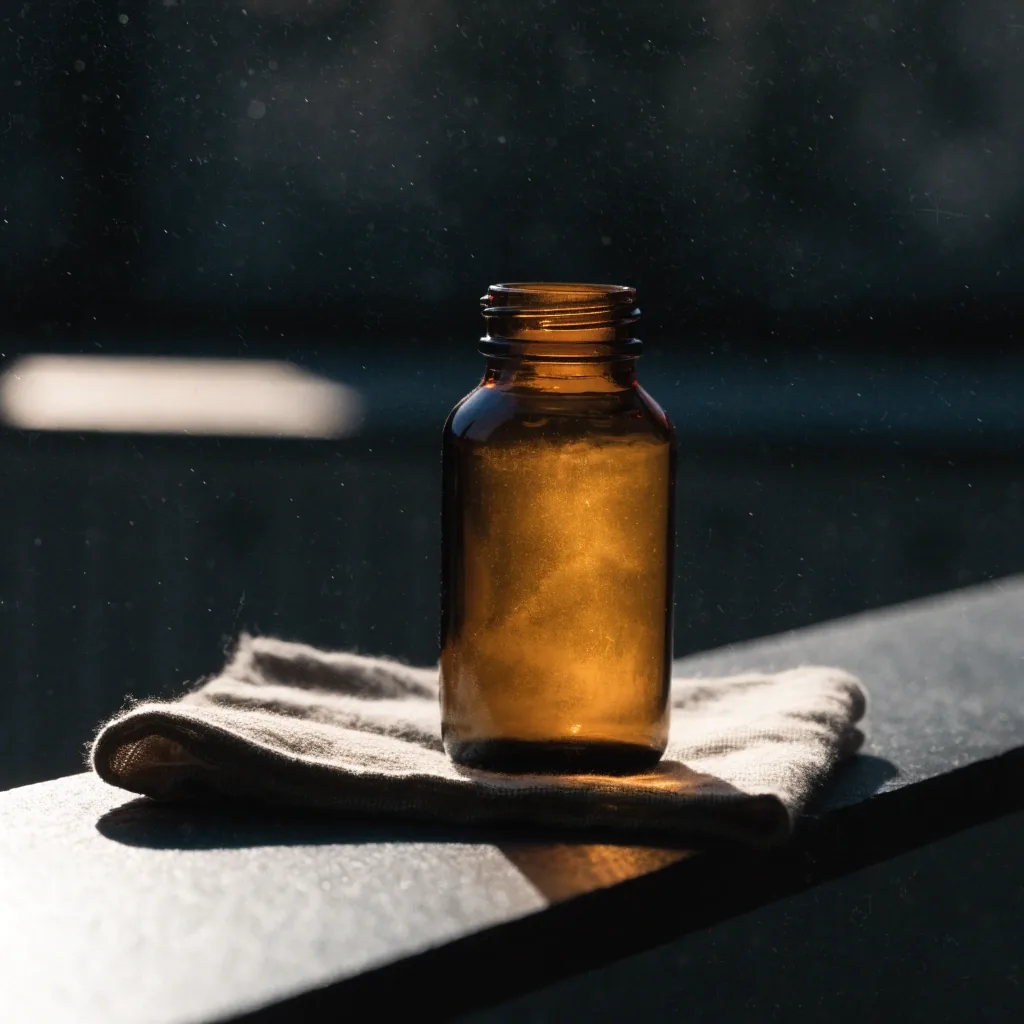 A glass of water beside a closed matte dish on unbleached cloth under raking light